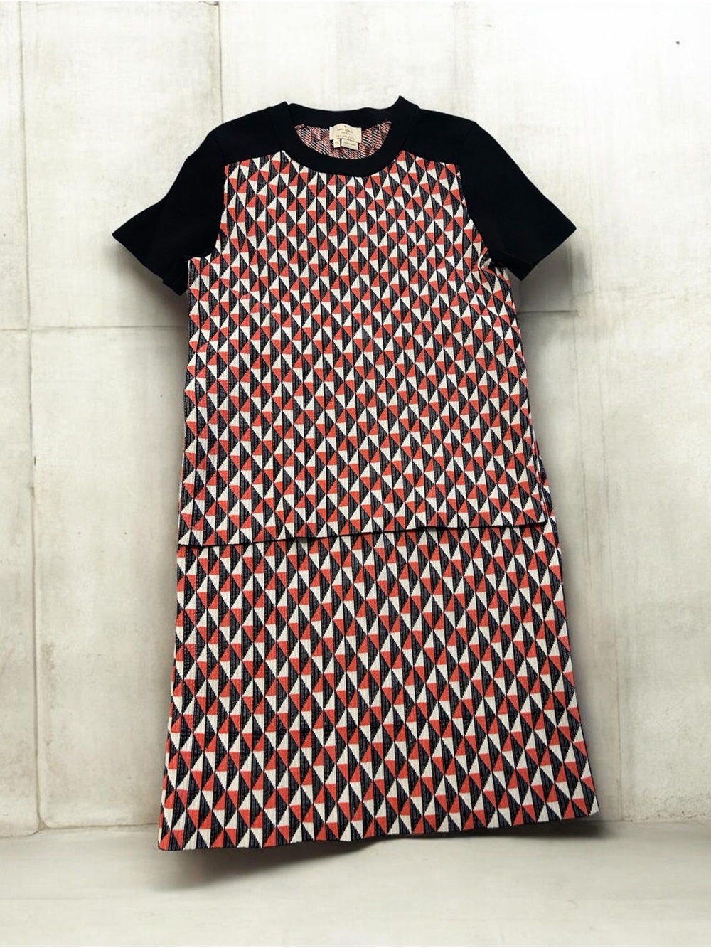 Kate Spade Live Flying Kites Print Geo Knit Top Skirt Set XS Black Red White
